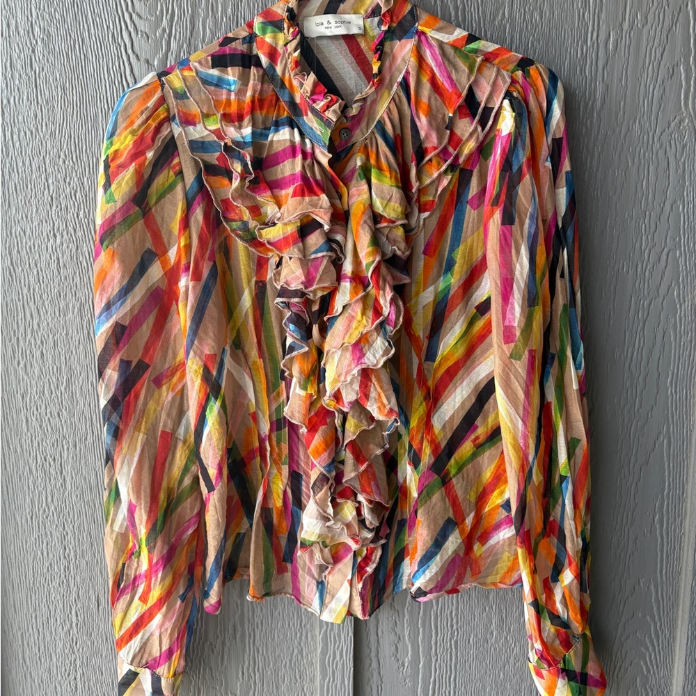 Lola & Sophie Multicolor Diagonal Stripe Ruffle Blouse